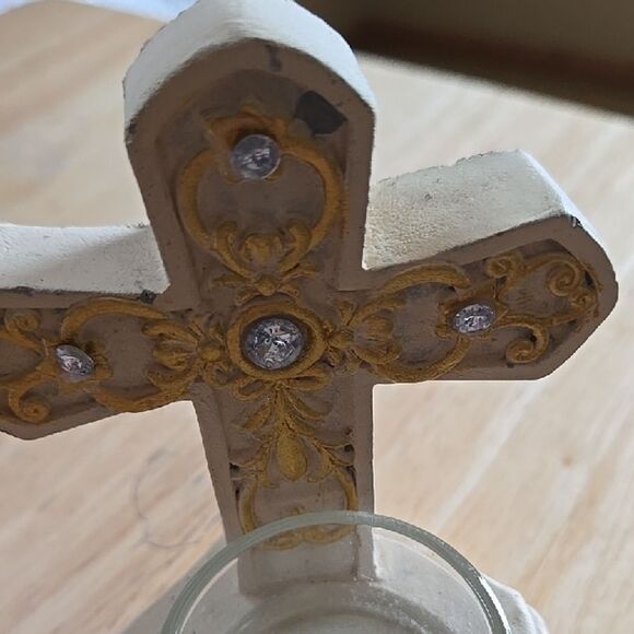 Greenbrier Votive Candle Holder with Jeweled Cross Look Faith Unisex Decor - Picture 5 of 10